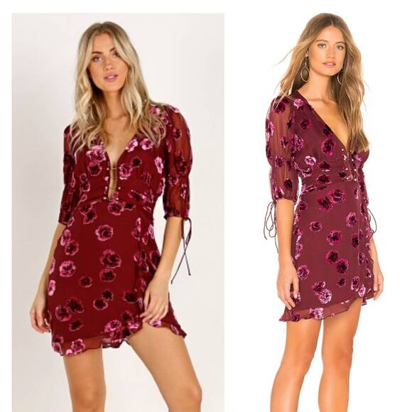 For Love & Lemons Sophie Velvet Floral Mini Dress XS Extra Small READ - Picture 1 of 14